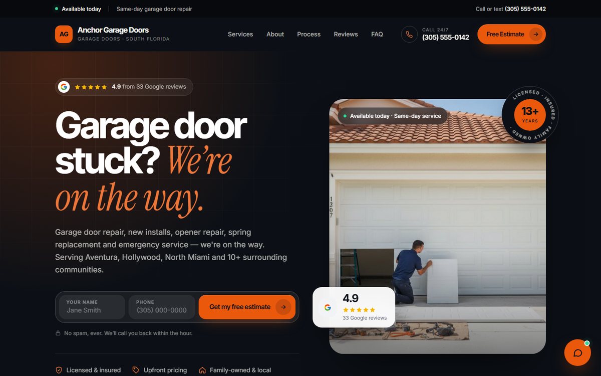 Anchor Garage Doors website preview