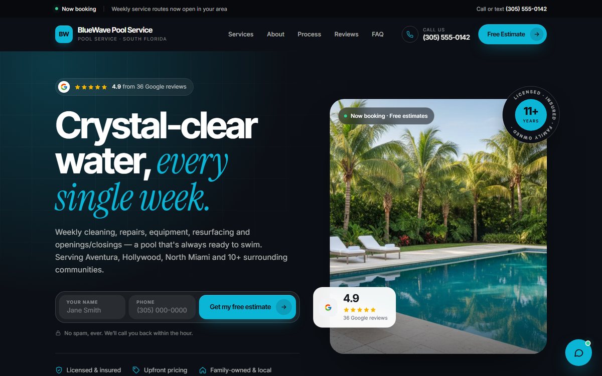 BlueWave Pool Service website preview
