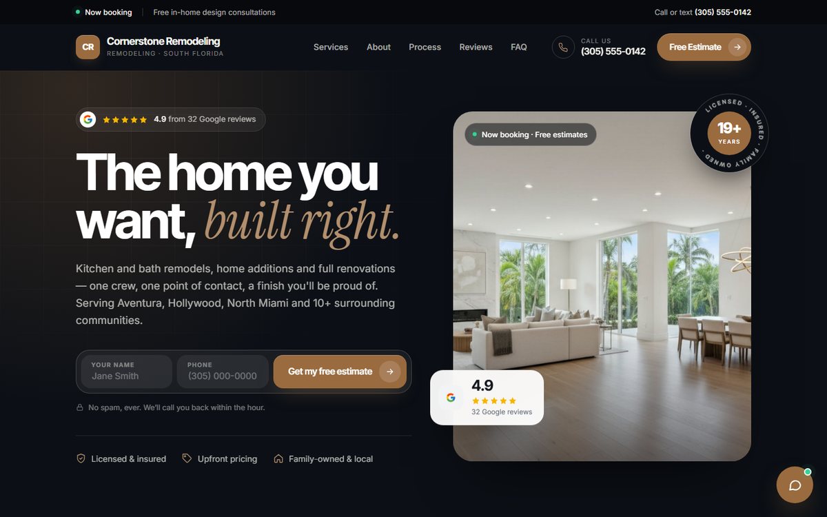 Cornerstone Remodeling website preview
