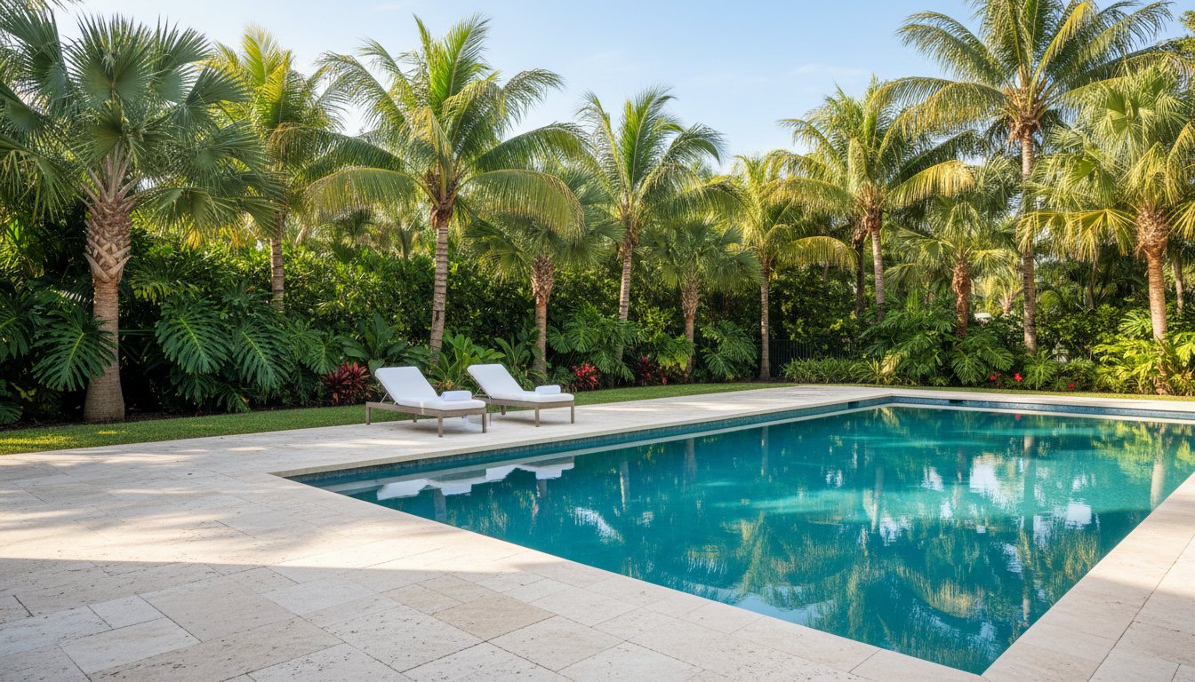 BlueWave Pool Service technician at work in a South Florida home